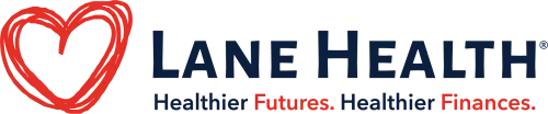 Logo of Lane Health with a red heart outline, text "LANE HEALTH" in bold, and tagline "Brighter Futures. Brighter Finances.